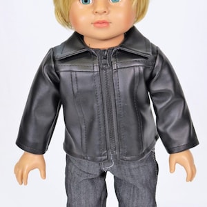 Black Leather Look Jacket or Biker Jacket with Zipper - made to fit American Girl Dolls