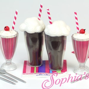 12-pc Soda Set: 4 Drinks, 4 Spoons, 4 Napkins - Works for American Girl Dolls & Others