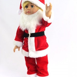 5-pc Santa Claus Suit - Complete with White Beard - made to fit American Girl Dolls
