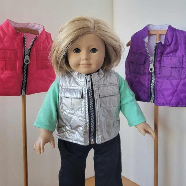 Color Choice Quilted Outer Vest with Zipper and Pockets - made to fit American Girl Dolls