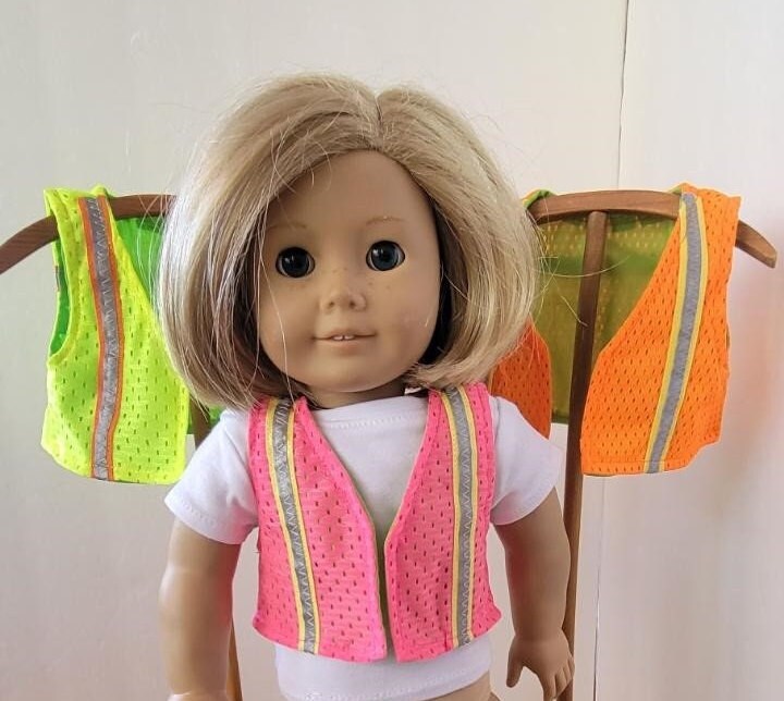 Handmade Choose Color - Hi Vis Construction Work Crew Safety Vest - add Helmet, Tool Apron or Tool Chest - made to fit American Girl