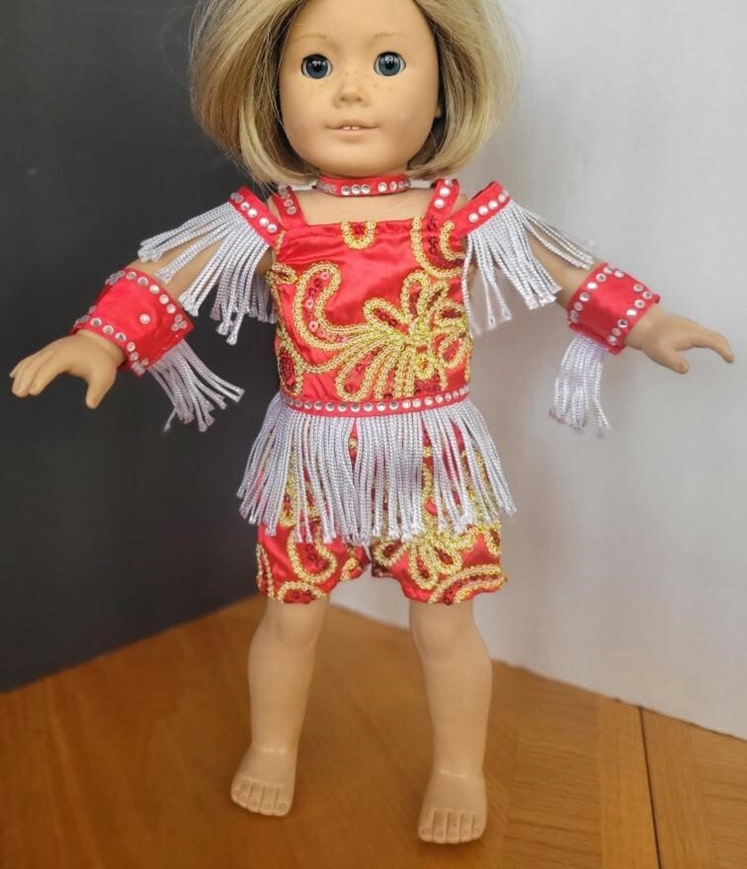 4piece Glitzy Red Dance Costume Jazz Tap Made to Fit American Girl