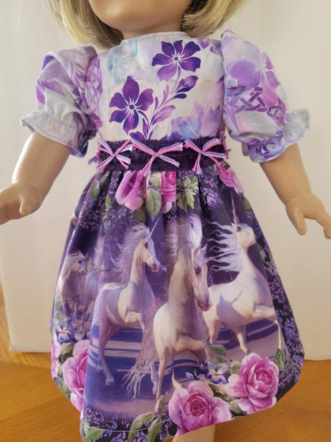 Handmade Purple Unicorn Dress With Belt and Matching Headband Made to