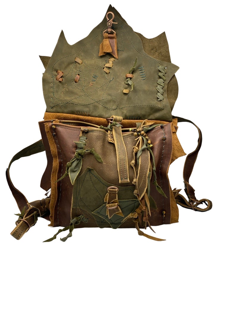 Handmade Leather Forager Backpack: Leafy Boho Hiking Bag - Etsy