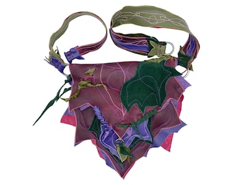 Handmade Leather Leaf Bag: Pink Magenta Crossbody Boho Purse