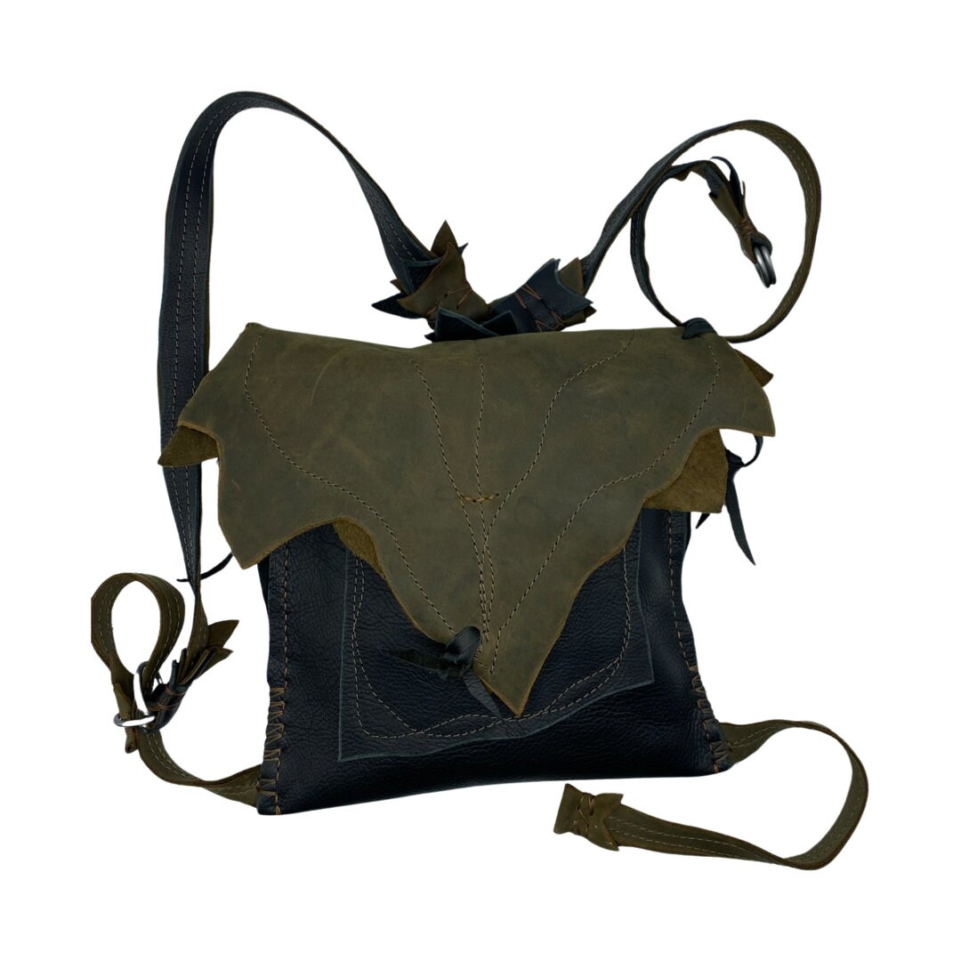 Handmade Leather Backpack Purse: Fairy Grunge Leaf Bag - Etsy display picture 2