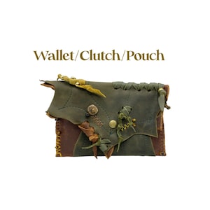 Handmade leather wallet, leather pocketbook, leather clutch, leather pouch, leather leaf bag, leather fairy bag, UrialMagic leather leaf bag