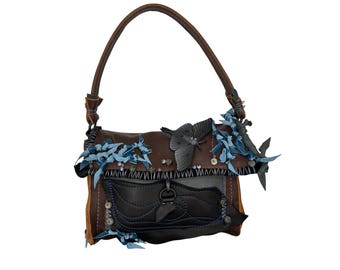 Handmade Leather Crossbody Bag with Moth patch