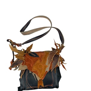 Handmade Black Leather Leaf Bag: Small Fairy Purse