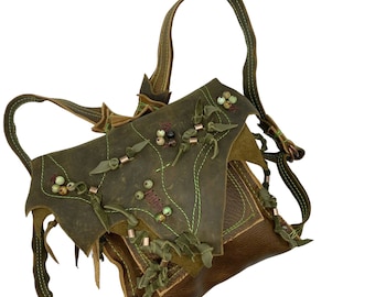 PU Leather Forest Leaf Travel Backpack, Adjustable Straps, Fits 13\