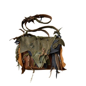 Handmade leather bag, leather crossbody bag, brown leather purse, leather purse, leather leaf bag, foraging bag, forestcore bag ,women bags