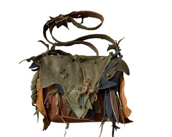 Bolso de cuero hecho a mano, bolso bandolera de cuero, bolso de cuero marrón, bolso de cuero, bolso de hoja de cuero, bolso de forrajeo, bolso forestcore, bolsos de mujer