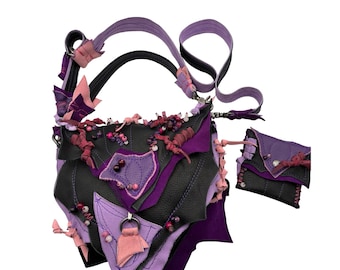 Black Leather Leaf Crossbody Bag: Fairy Grunge Renaissance Faire Costume