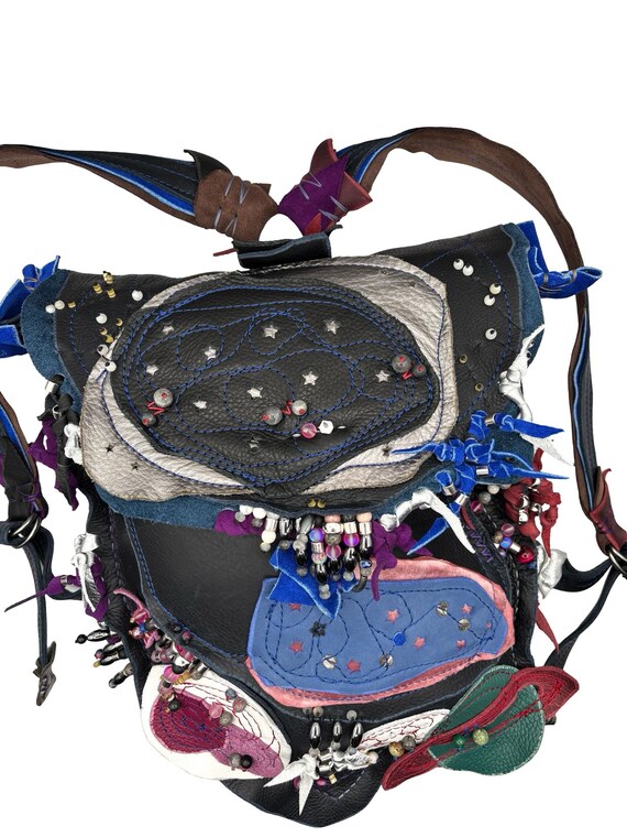 Handmade Leather Galaxy Backpack Purse: Wearable Art Bag - Etsy display picture 3