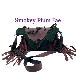 Smokey Purple Fae, leather bag, purple leather bag, UrialMagic leather leaf bag, Forest elf, woodland, cosplay, fairygrunge, fringe purse