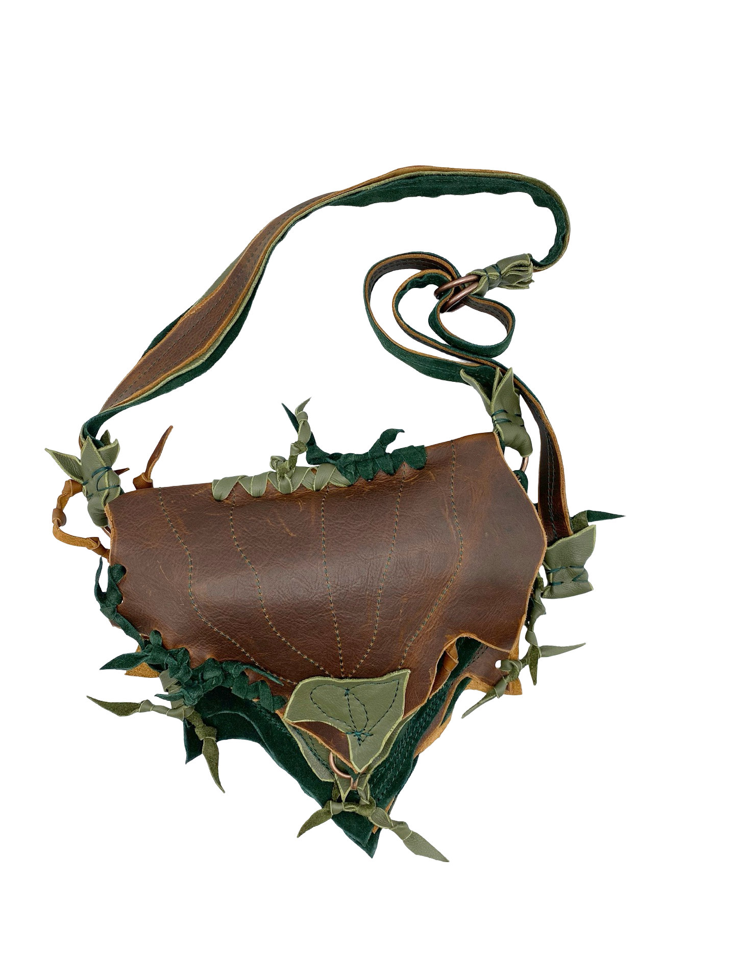 Leaf Leather Crossbody Bag: Brown & Green Woodland Pixie Purse - Etsy