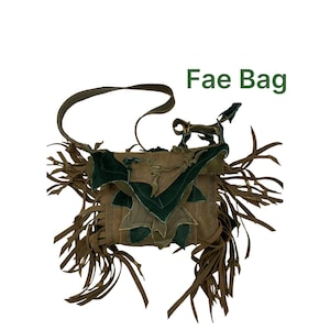 Fae Leather Crossbody Bag: Green Leaf Purse with Fringe