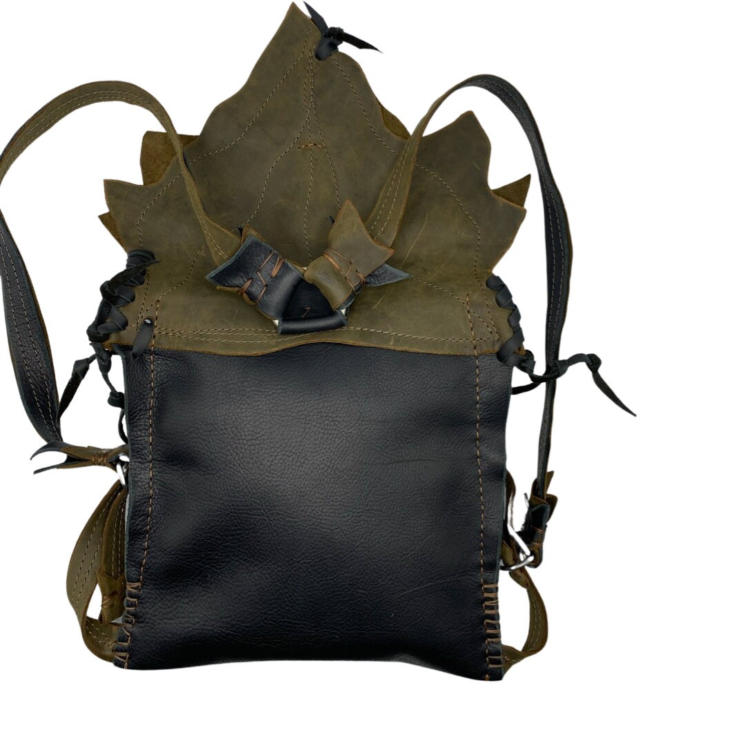 Handmade Leather Backpack Purse: Fairy Grunge Leaf Bag - Etsy display picture 1