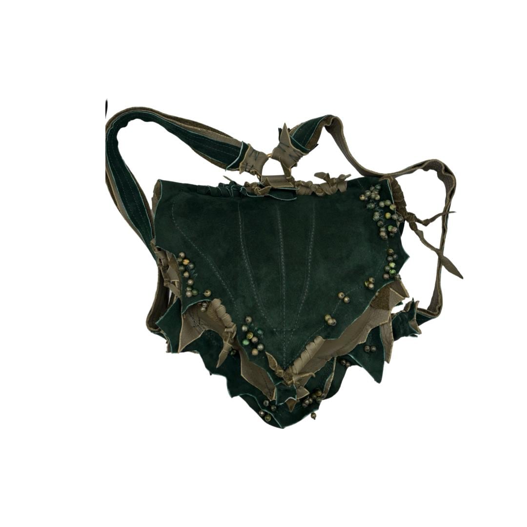 Green Leather Handmade Backpack Purse, Leather Leaf Bag , Leather ...