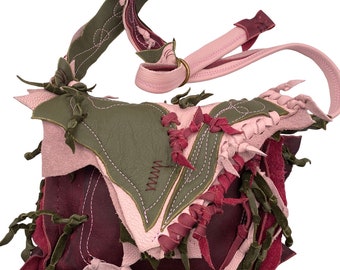 Handmade Leather Crossbody Bag, Pink Rosecore Leaf Purse