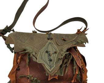 Handmade Leather Crossbody Bag: Brown Forager Purse with Tigers Eye