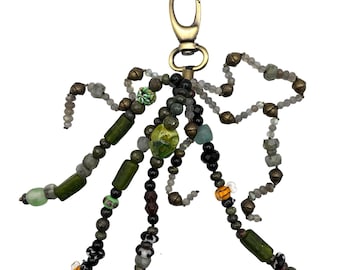 Crystal Gemstone Purse Charm:Mushrooms, Glass Beads