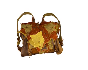 Handmade Leather Forager Backpack: Leafy Boho Bag