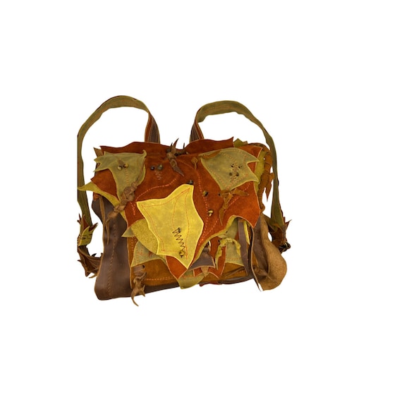 backpack made from leather pieces Handmade Leather Forager Backpack: Leafy Boho Bag