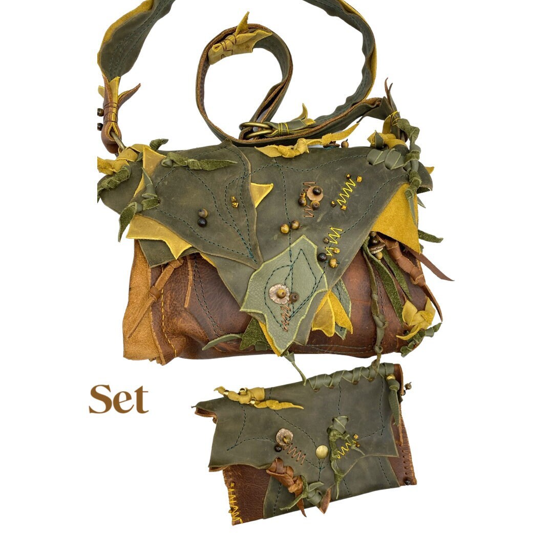 Handmade Leather Forager Bag and Wallet Set, Forestcore Elf Purse
