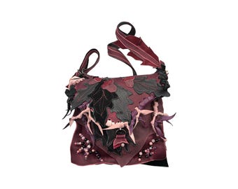 Leather Leaf Crossbody Bag: Fairy  Renaissance Faire Costume with Oak leaves and Acorns