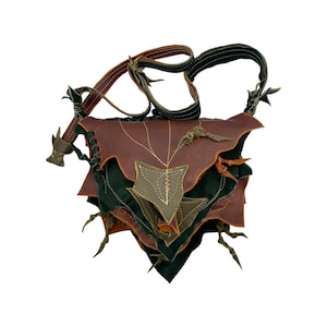 Brown and green leather bag, leather crossbody bag, leather leaf bag, fairy grunge, Elvish Bag Fairy Purse, Goblin Gift, leafy bag, Gift