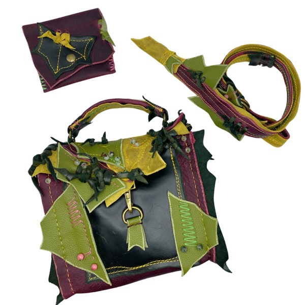 Handmade leather satchel, pink leather bag,  boho bag, leather purse, box bag, leather leaf bag, purple bag ,women’s purse, wearable art