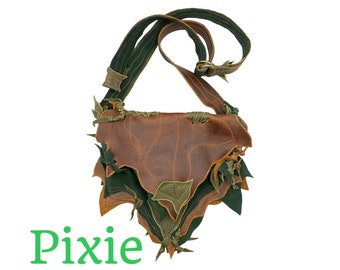 Leaf Leather Crossbody Bag: Brown & Green Woodland Pixie Purse