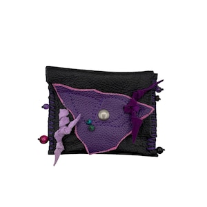 Leather Card Holder Wallet: UrialMagic Leaf Bag with Gemstones