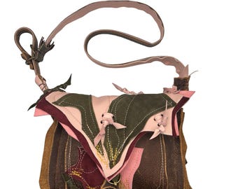 Handmade Leather Crossbody Bag, Rosecore Leaf Purse
