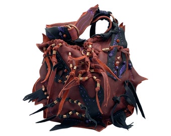 Handmade Red Leather Dragon Bag: Edgy Beaded Purse