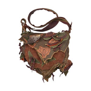 Handmade Leather Leaf Bag, leather fairy bag, wearable art, fantasy bag, leather handbag, romantic bag, high fashion, handmade art