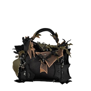 Cartable en cuir fait main, sac à poignée en cuir noir, sac bohème en cuir, sac de fée, sac boîte, sac à feuilles en cuir, sac à main en cuir, sac de lutin