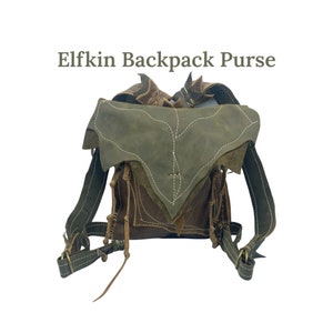 Small leather backpack purse, handmade leather bag, leather backpack, fairy grunge, leafy bag, leather leaf backpack, “Elfkin”, woodland