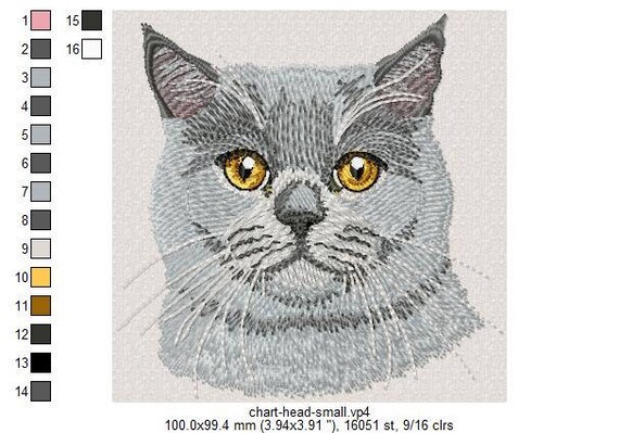 Motif De Broderie Chat Chartreux Design Pour Machine à Broder 4 Hoop Fichier De Broderie De Lordinateur Animal Design Réaliste Broderie Chat