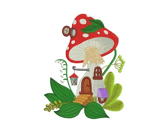 Mushroom House Machine Embroidery Design