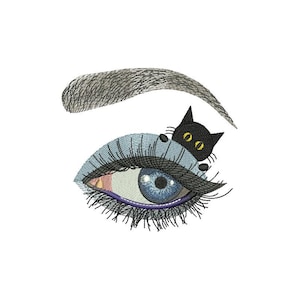 Surreale Katzenaugen-Stickdatei - Schwarze Katze Blaues Digitales Muster