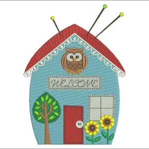 Owl house. Embroidery design for embroidery machine. Two files 7.4&quot; and 6.4&quot;