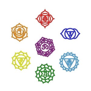 Chakras Embroidery Designs, Set of 7 (3'' Size) (Instant Download)