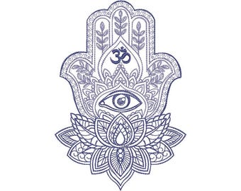 Lotus Flower Hamsa Embroidery Design, Hindu Henna Motif (8'' Hoop) (Instant Download)
