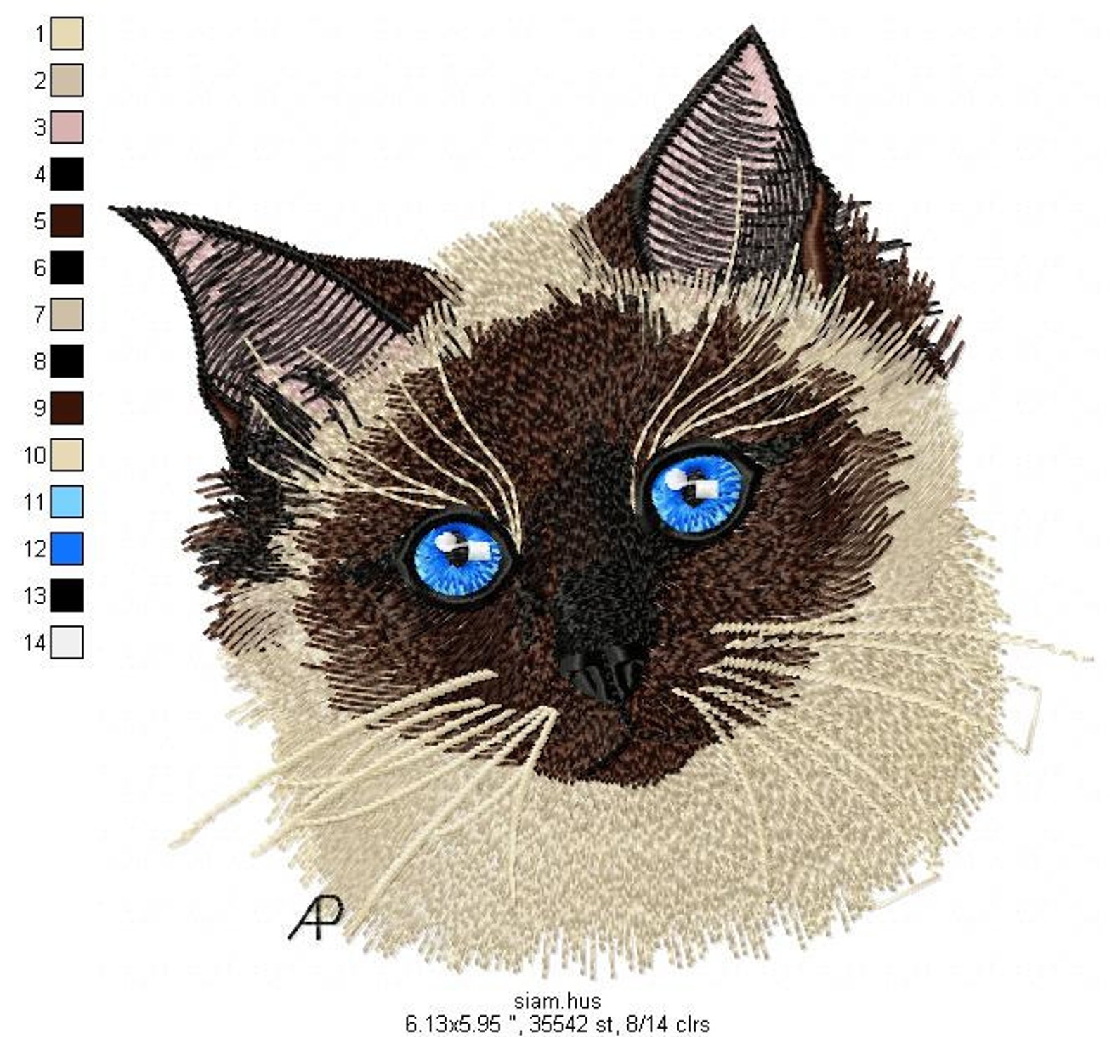  Siamese  cat  embroidery design  Design  for embroidery 
