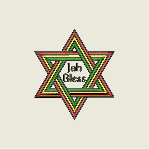 Jah Bless embroidery design. Three sizes: 4'', 5'' and 6''. Design for computerizing embroidery machine. All formats. Rastafari. Rasta.