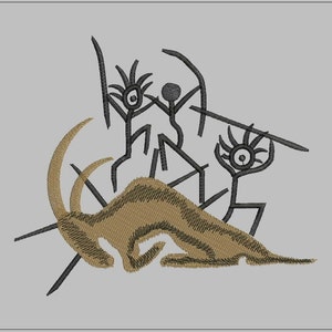 Hunting Primitive Cave Art Embroidery design. 200mm/170mm. Design for embroidery machine. Neolite paleolite design for instant download