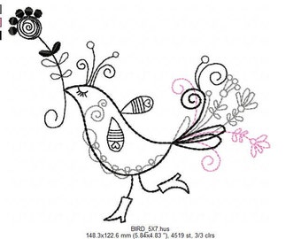 Bird. Embroidery machine design. Embroidery design.  Two sizes for hoops 5x7 and 6x10. Split design. Bird embroidery. Baby embroidery