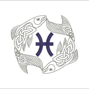 Zodiac sign pisces machine embroidery design 4&quot;, 5&quot;, 6&quot; hoop. All formats. Zodiaque signs. Pisces. Pes format. Horoscope. Astrology